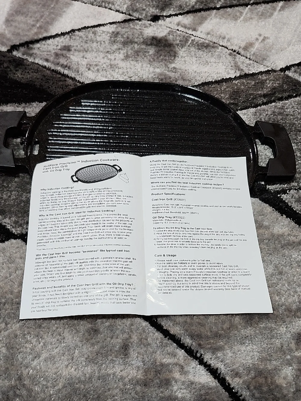 NUWAVE PRECISION INDUCTION CAST IRON GRILL #32021 NON-STICK